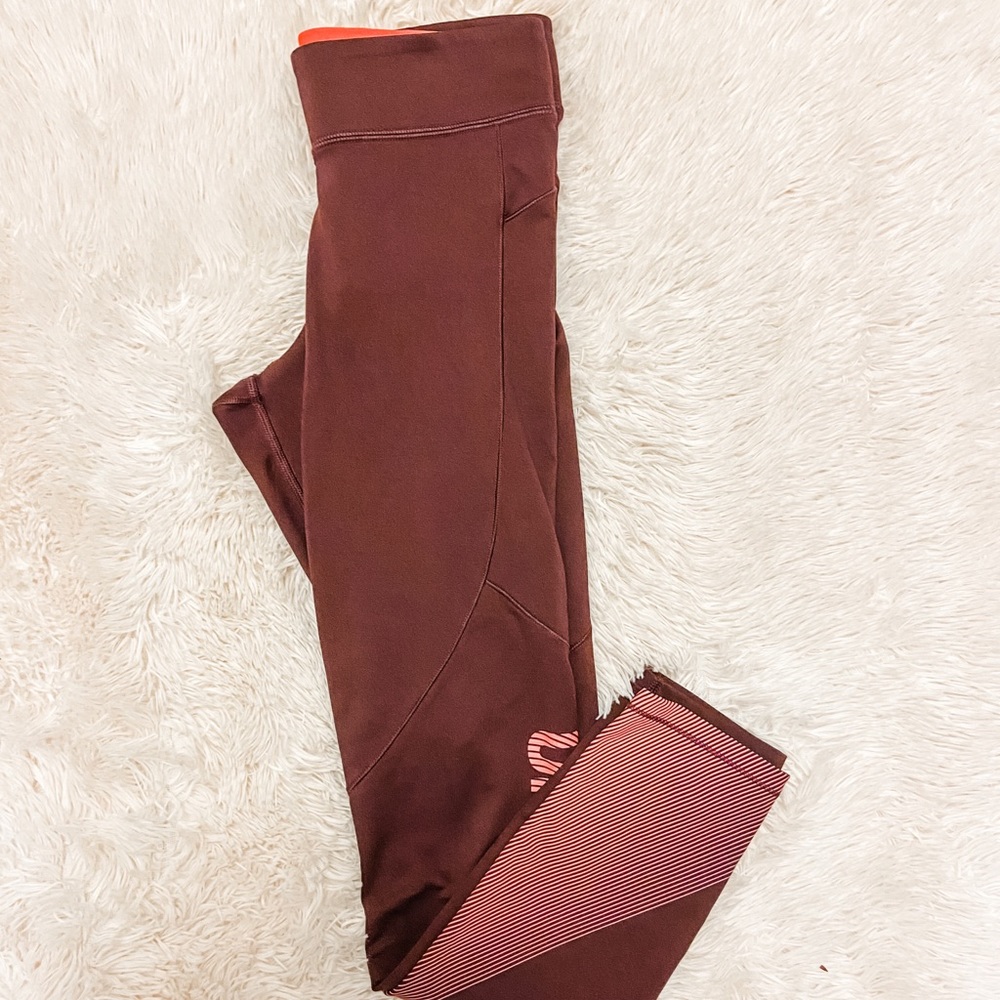 Burgundy mid rise compression leggings